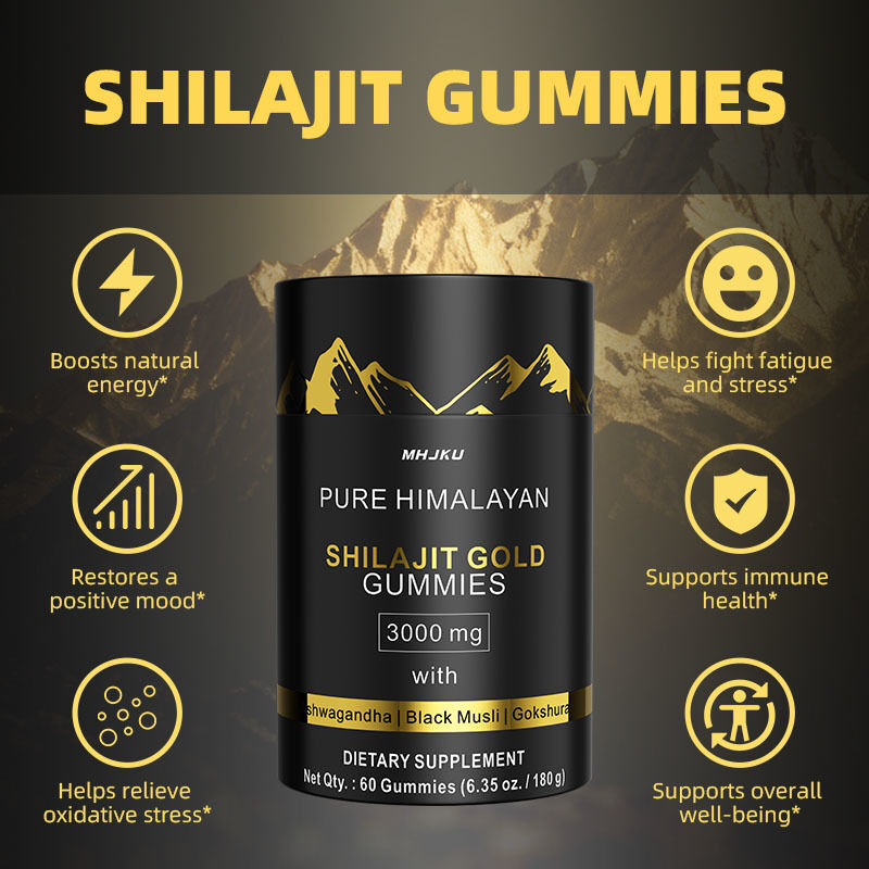 Gomes de Shilajit com Ashwagandha Aumentam a energia Aumentam o treino Melhoram a imunidade Suplemento de Shilajit do Himalaia puro