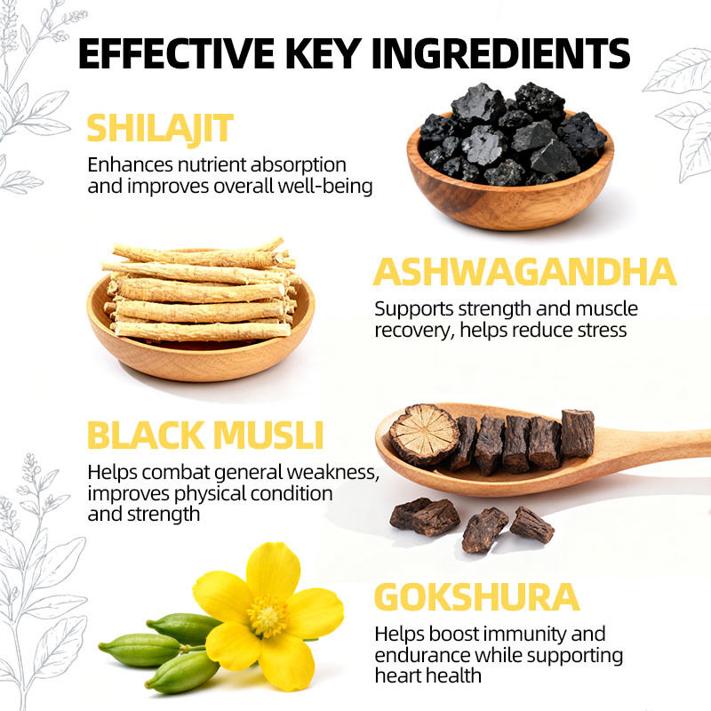 Gomes de Shilajit com Ashwagandha Aumentam a energia Aumentam o treino Melhoram a imunidade Suplemento de Shilajit do Himalaia puro