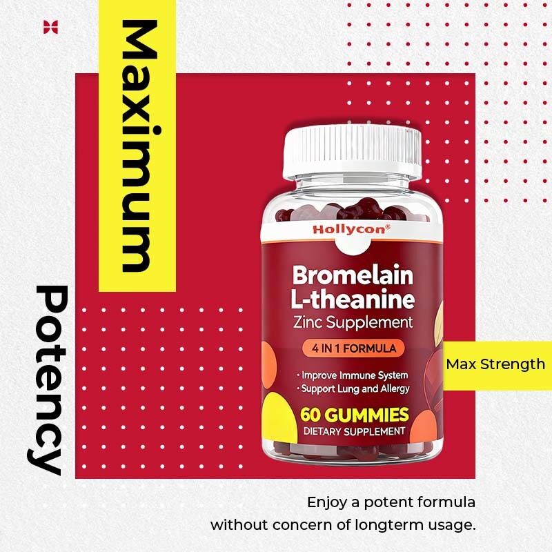Bromelaína L-teanina Suplemento de zinco Suplementos veganos para crianças Adultos Quercetina gomas