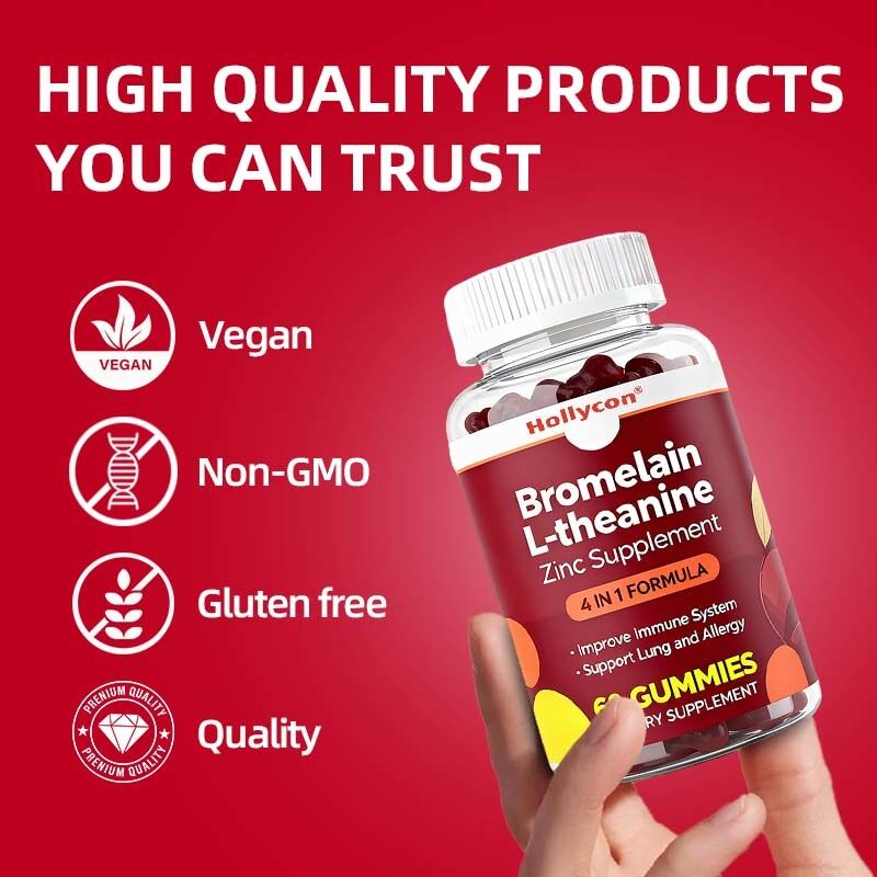 Bromelaína L-teanina Suplemento de zinco Suplementos veganos para crianças Adultos Quercetina gomas