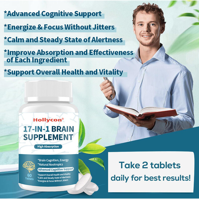 OEM 17-in-1 Brain Tablets for Memory and Focus Natural Nootropics Brain Supplement L-Theanine Cognition Energy Brain Supplement