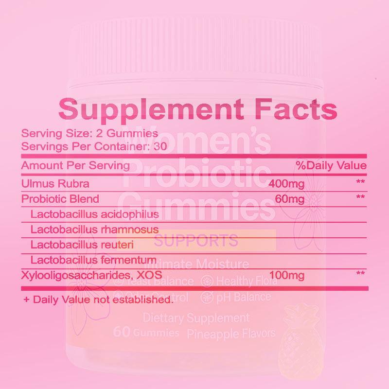 Premium Women's Probiotic Gummies with Slippery Elm for pH Balance Healthy Odor & Flora Gut Health & Immune Support