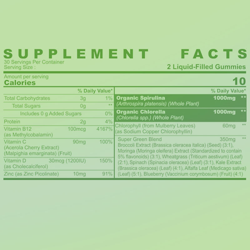 OEM/ODM Gomes de Spirulina Chlorella personalizadas para energia e vitalidade Digestão e saúde intestinal Antioxidante e suporte imunológico