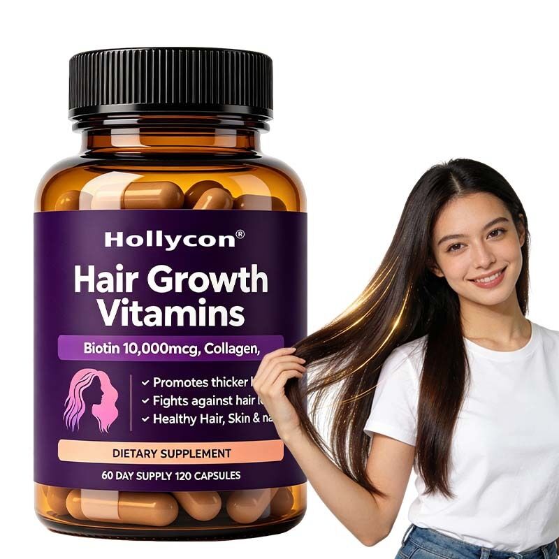 OEM/ODM Vitaminas de crescimento do cabelo para mulheres com biotina, colágeno, Saw Palmetto, cabelo mais forte e saudável, apoio de pele e unhas