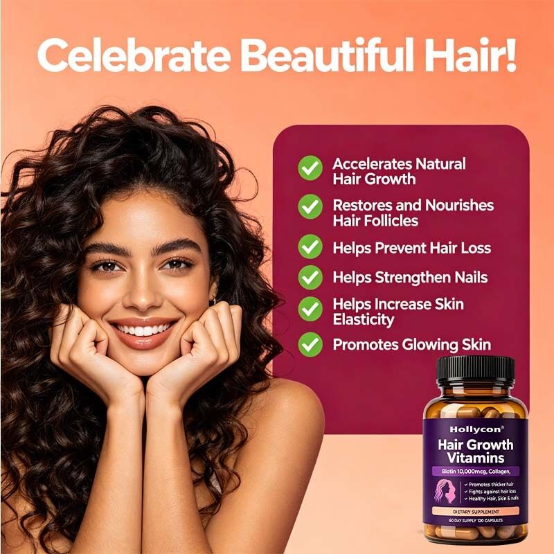 OEM/ODM Vitaminas de crescimento do cabelo para mulheres com biotina, colágeno, Saw Palmetto, cabelo mais forte e saudável, apoio de pele e unhas