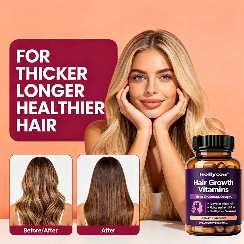 OEM/ODM Vitaminas de crescimento do cabelo para mulheres com biotina, colágeno, Saw Palmetto, cabelo mais forte e saudável, apoio de pele e unhas