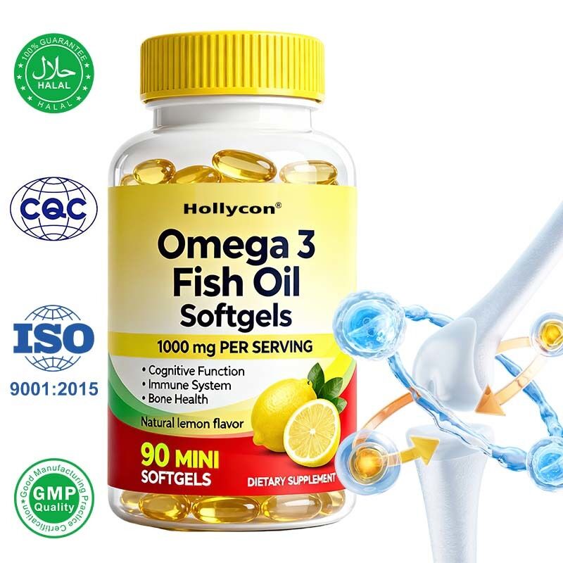 Óleo de peixe ômega-3 de alta resistência OEM 1000 mg por porção de 90 cápsulas gelatinosas para saúde do coração e do cérebro