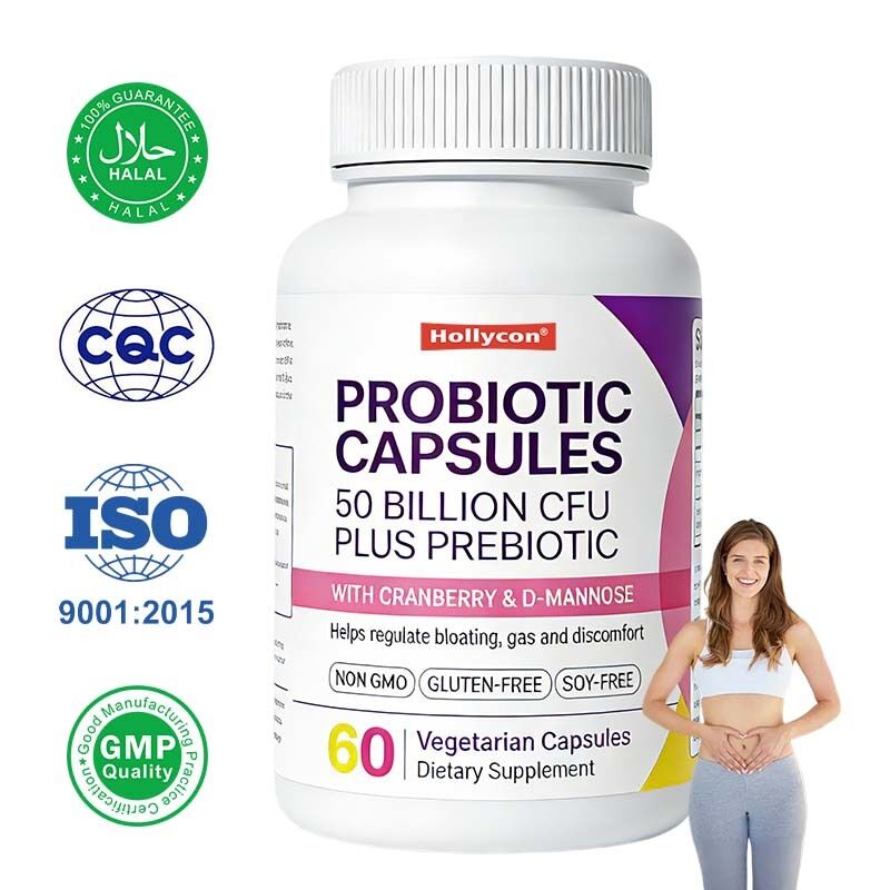 Venda a retalho de cápsulas de probióticos de marca privada 50 mil milhões de UFC Suporte imunológico Saúde digestiva Suplemento dietético prebiótico