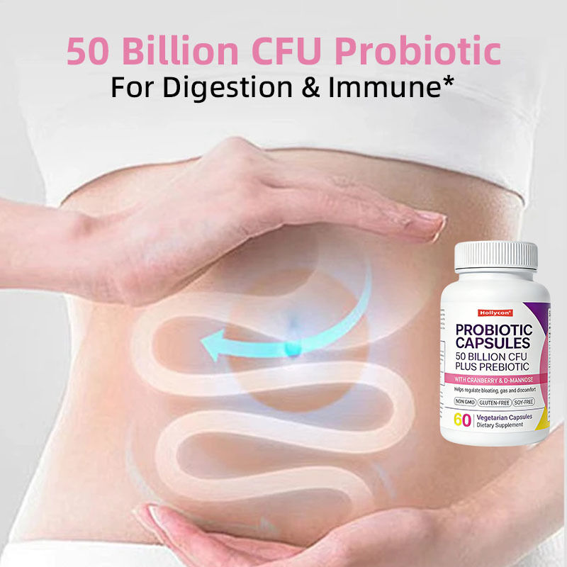 Venda a retalho de cápsulas de probióticos de marca privada 50 mil milhões de UFC Suporte imunológico Saúde digestiva Suplemento dietético prebiótico
