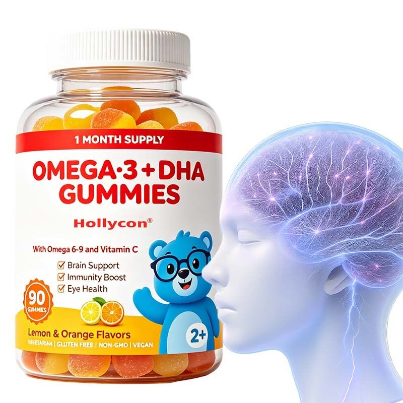 OEM/ODM Fabricante Omega 3 Gummies para Crianças Apoia Saúde do Cérebro e do Coração, Imunidade, Saúde dos Olhos com Omega 6 & 9, DHA