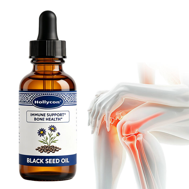 Gotas líquidas de óleo de semente preta personalizadas OEM / ODM com vitamina D3 K2 e E apoiam a saúde imunológica e óssea, saúde intestinal, antioxidante
