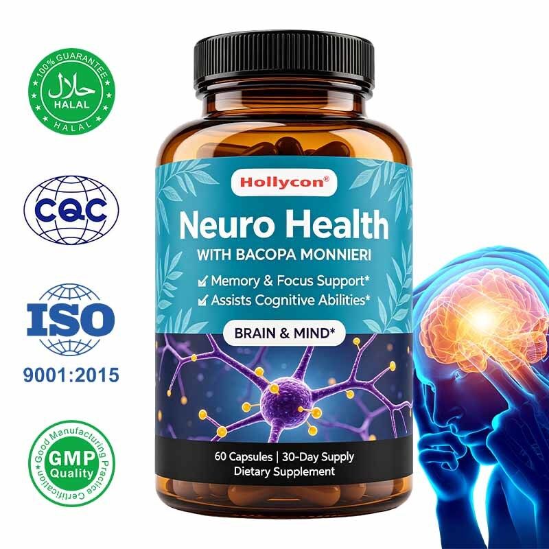 Cápsulas de Bacopa Monnieri com extrato vegetal natural para apoio da memória e do foco