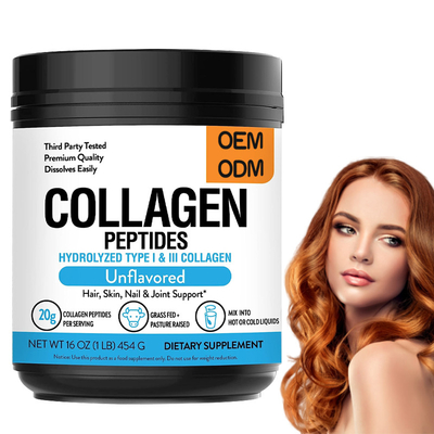 As etiquetas personalizadas gramam Fed Hydrolyzed Collagen Powder que 1 libra promove a elasticidade de pele