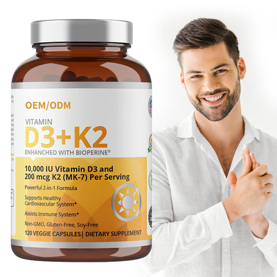 Não fórmula de GMO vitamina D3 Gummies de 5000 IU 90 cápsulas da vitamina K2 MK-7 do magnetocardiograma