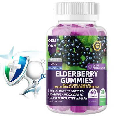 Antioxidantes poderosos de Gummies da baga de sabugueiro preta dos adultos embalados na baga de sabugueiro com vitamina C do zinco