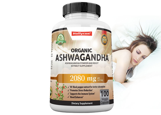 COA Organic Ashwagandha cápsulas masculino reforço Suplementos ajuda a aliviar o estresse 100pcs