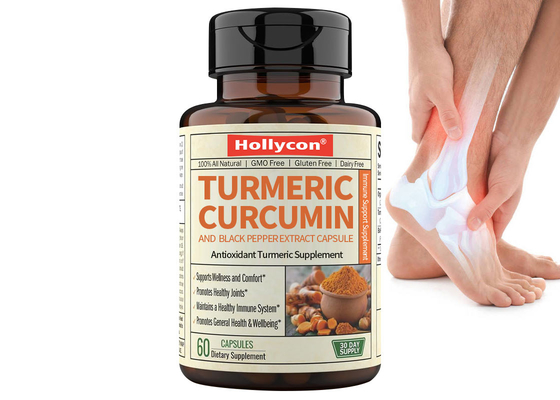 Suplementos de MSDS OEM Curcuma Curcumina Pimenta Preta Extracto de cápsula ajuda a manter a saúde das articulações Suporte imunológico