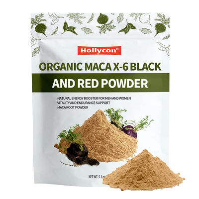 Maca X-6 orgânica em pó preto e vermelho, estimulante de energia natural para homens e mulheres, raiz de maca em pó