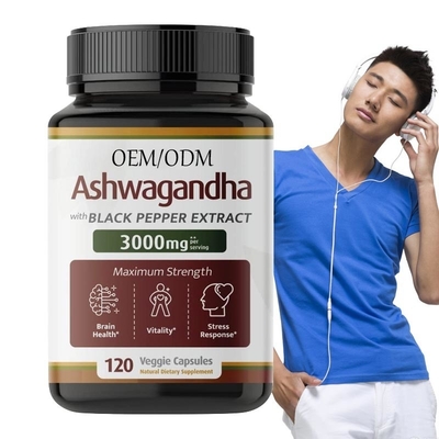 OEM Organic Ashwagandha cápsulas Extra Força 1000mg Suplemento de Suporte Energético