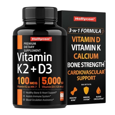 Suplementos de força óssea de apoio OEM para cápsulas de cálcio de vitamina D3 K2 imunes