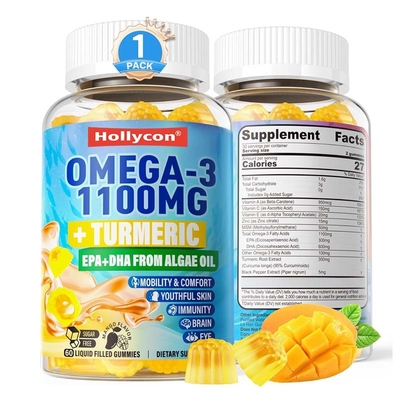 Apoio OEM DHA Vitamina A C E Zinco Cúrcuma para adultos Omega-3 Goma líquida