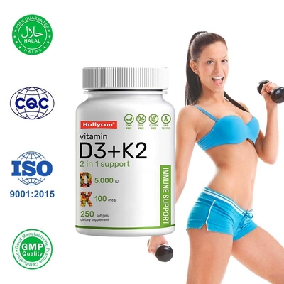 Vitaminas D3 K2 Softgels para a saúde do coração e ossos com apoio de cálcio