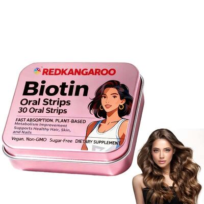 Biotina Oral Strips - Rápido absorção, Vegano, Sem OGM, Sem açúcar - Apoia cabelo, pele e unhas saudáveis - sabor de laranja delicioso - 30 contam Marca privada, OEM disponível, preço de fábrica